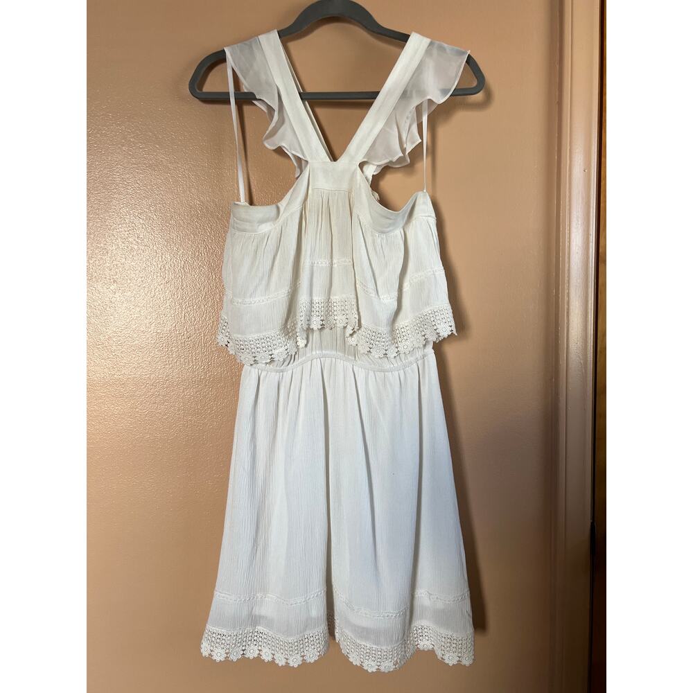 InTu White Crinkle Rayon Boho Lace Ruffle Strap Mini Dress Cottagecore L